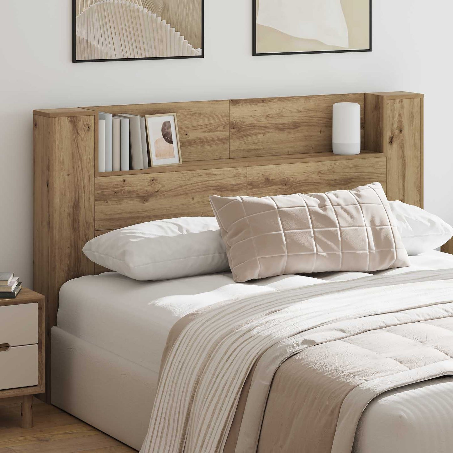 Headboard Cabinet with LED Artisan Oak Engineered Wood