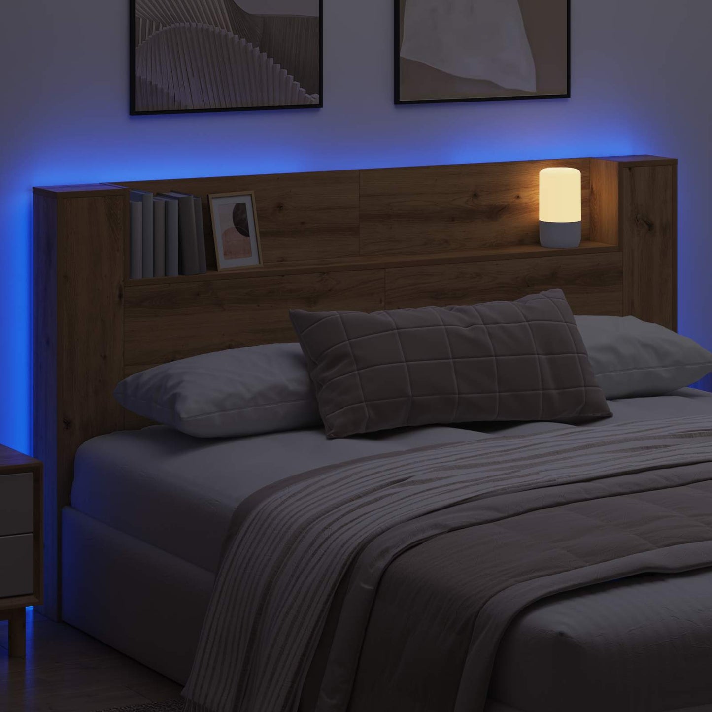 Headboard Cabinet with LED Artisian Oak Engineered Wood