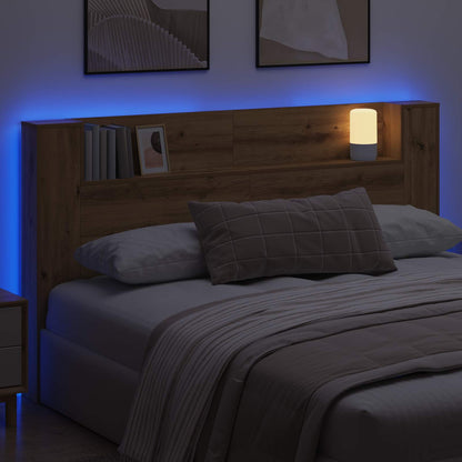 Headboard Cabinet with LED Artisian Oak Engineered Wood
