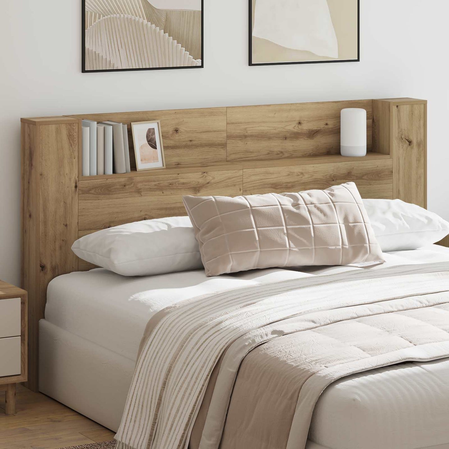 Headboard Cabinet with LED Artisian Oak Engineered Wood