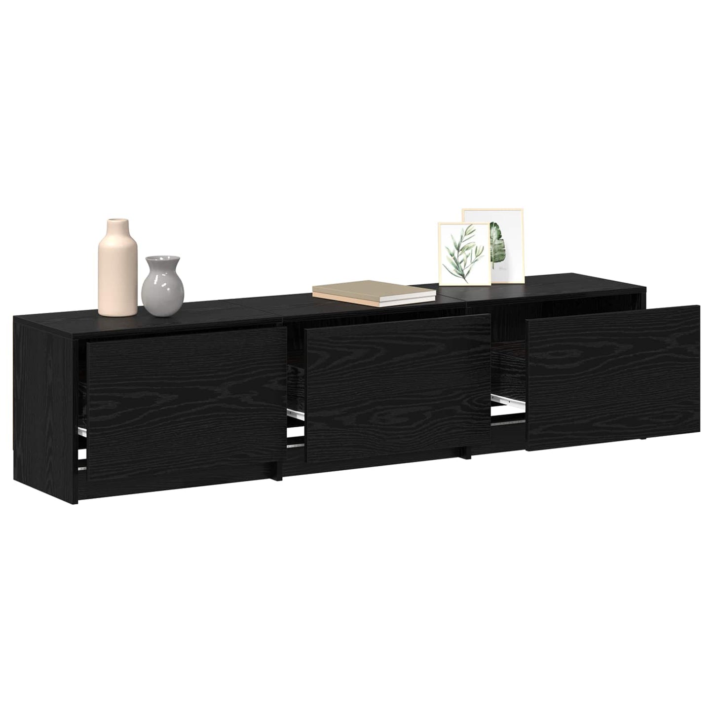 TV Cabinet with LED Black Oak 165 x 34 x 40 cm Engineered Wood