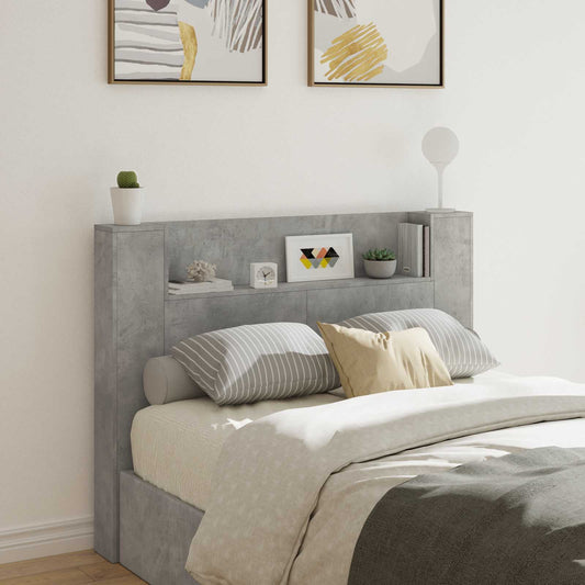 Headboard Cabinet with LED Concrete Engineered Wood