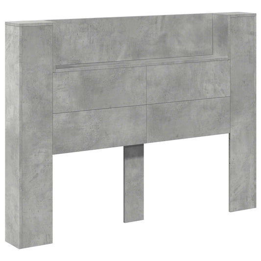 Headboard Cabinet with LED Concrete Engineered Wood