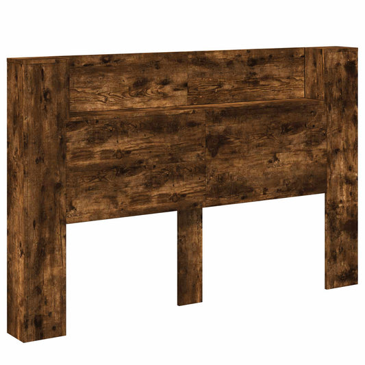 Headboard Cabinet with LED Smoked Oak Engineered Wood
