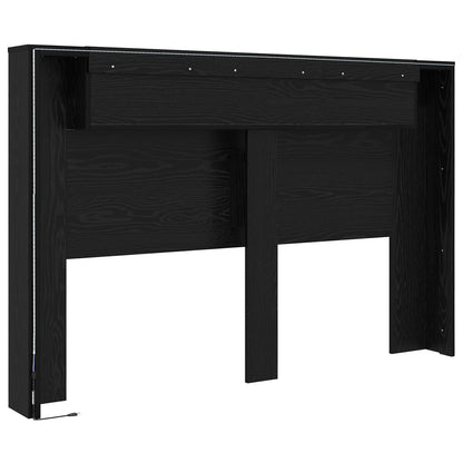 Headboard Cabinet with LED Black Oak 160 x 16.5 x 103.5 cm