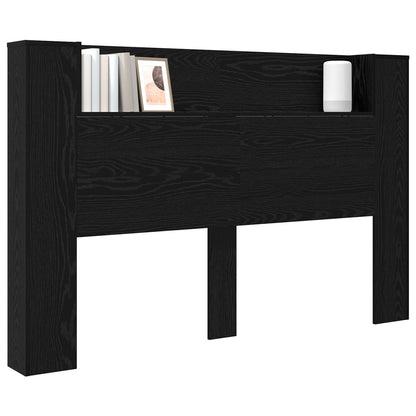 Headboard Cabinet with LED Black Oak 160 x 16.5 x 103.5 cm
