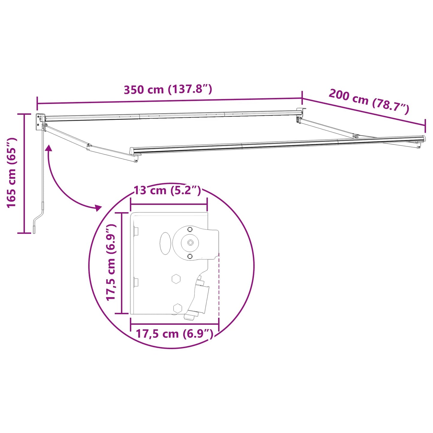 Retractable Awning Beige 3.5 x 2 m 100% Polyester and Aluminium