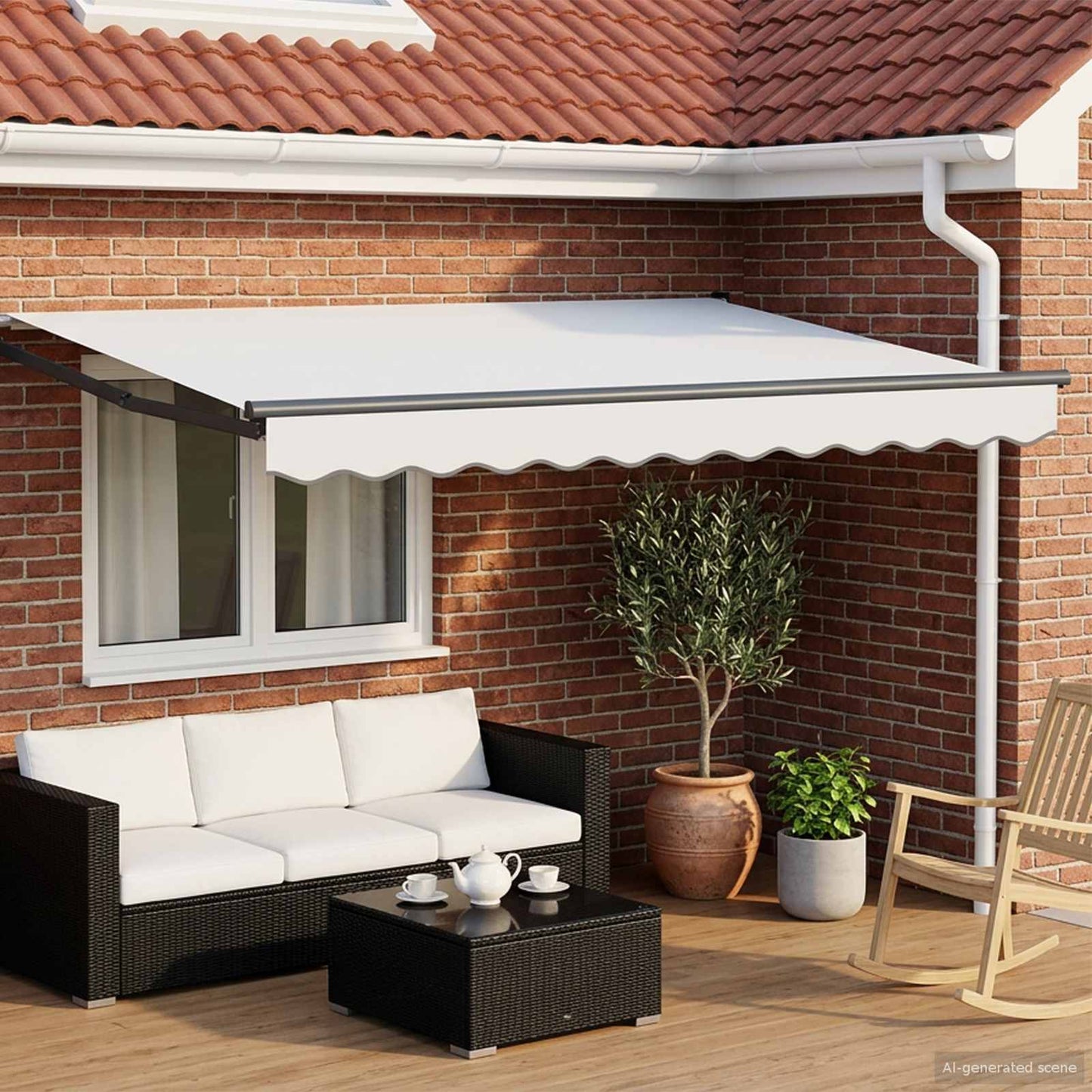 Retractable Awning White 3.5 x 2 m 100% Polyester and Aluminium