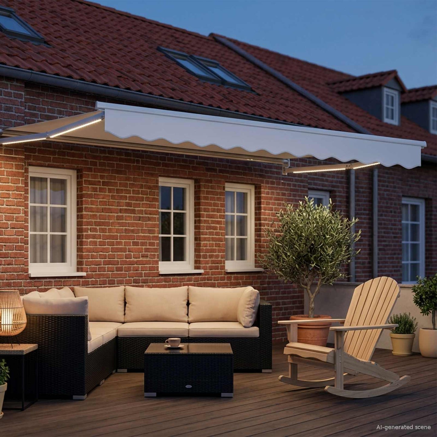 Manual Retractable Awning with LEDs White 3 x 2 m