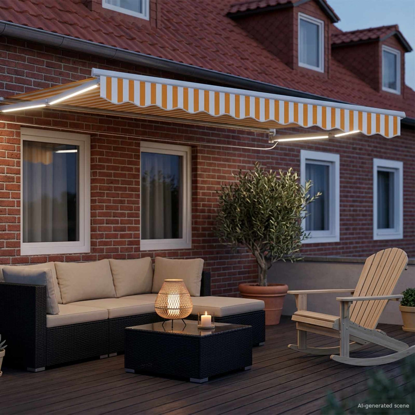 Manual Retractable Awning with LEDs Yellow and White 3.5 x 2 m