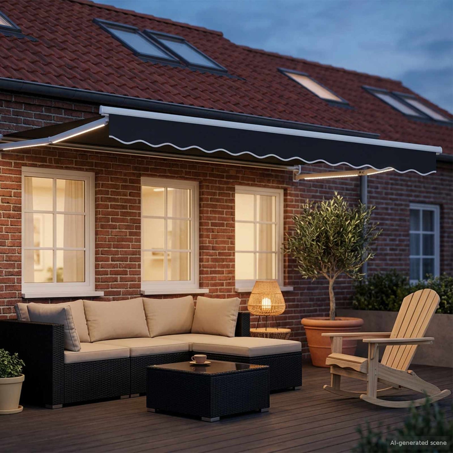 Manual Retractable Awning with LEDs 3.5 x 2 m