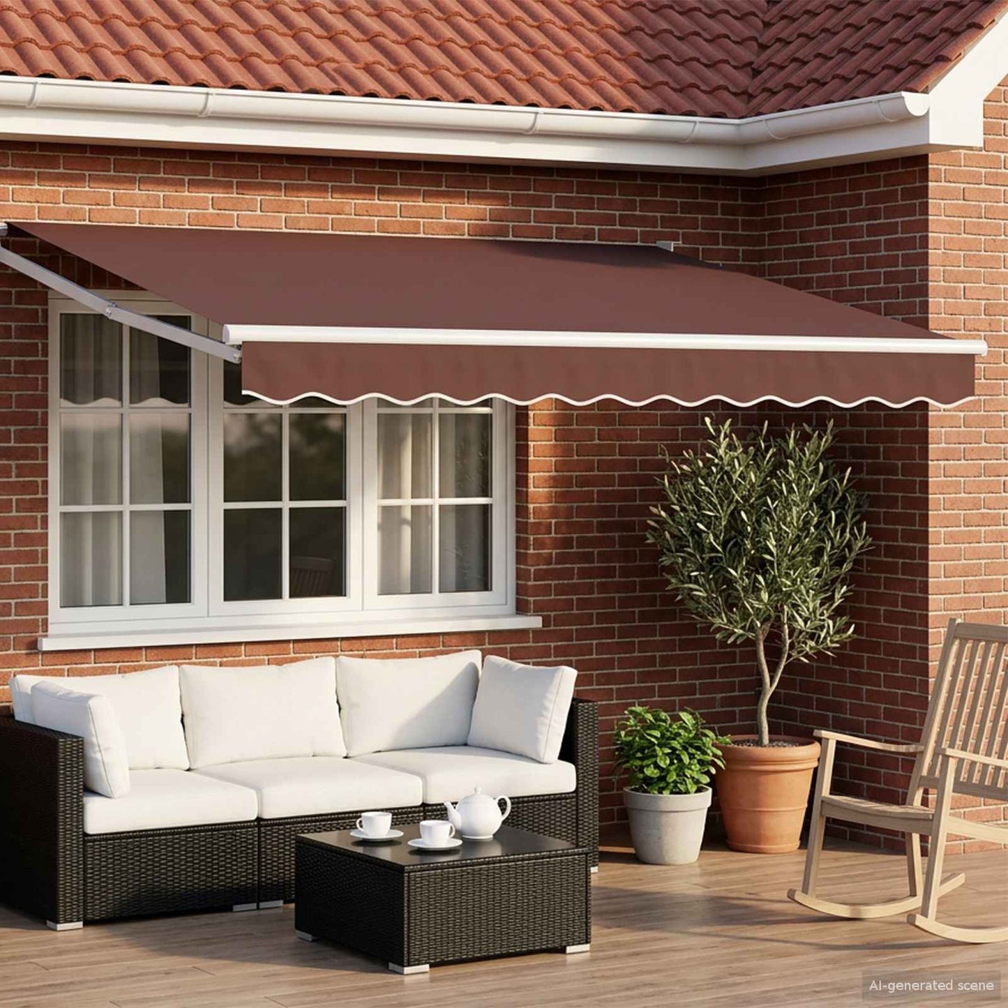 Manual Retractable Awning with LEDs Brown and White 3.5 x 2 m