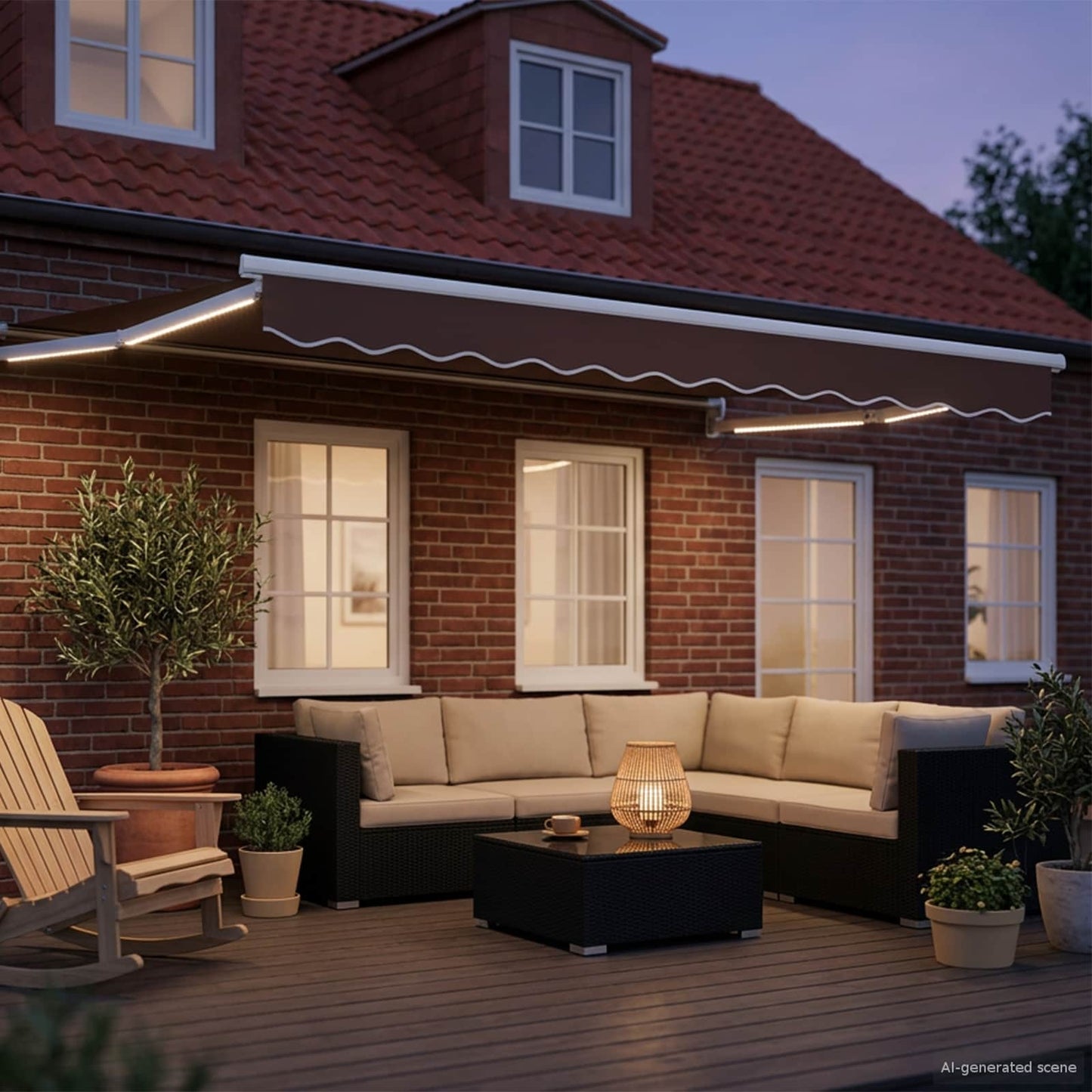 Manual Retractable Awning with LEDs Brown and White 3.5 x 2 m
