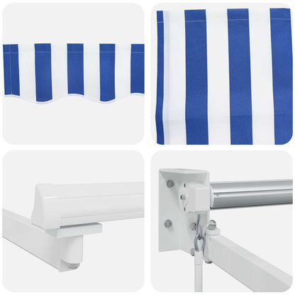 Manual Retractable Awning with LEDs Blue and White 3 x 2.5 m