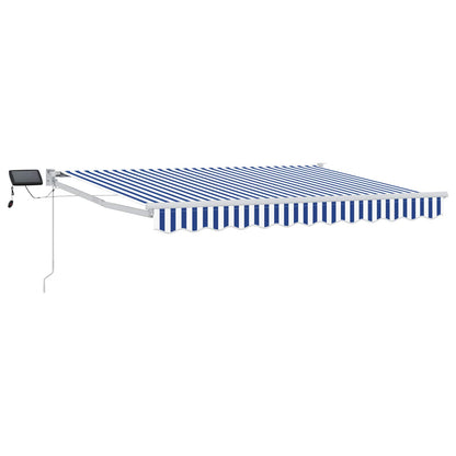 Manual Retractable Awning with LEDs Blue and White 3 x 2.5 m