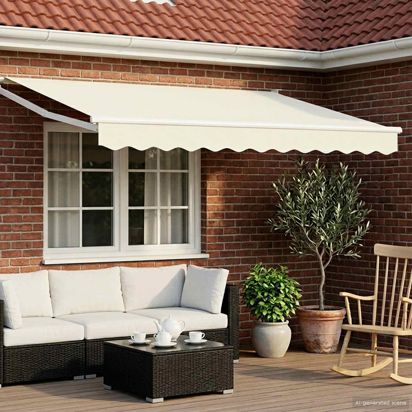Manual Retractable Awning with LEDs Cream and White 3 x 2.5 m