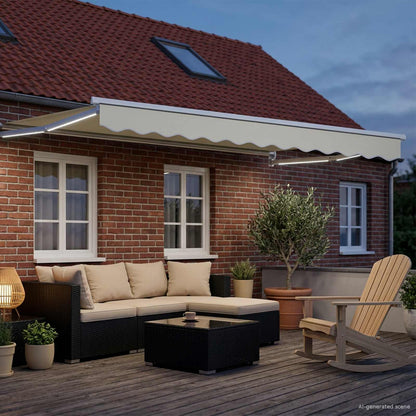 Manual Retractable Awning with LEDs Cream and White 3 x 2.5 m