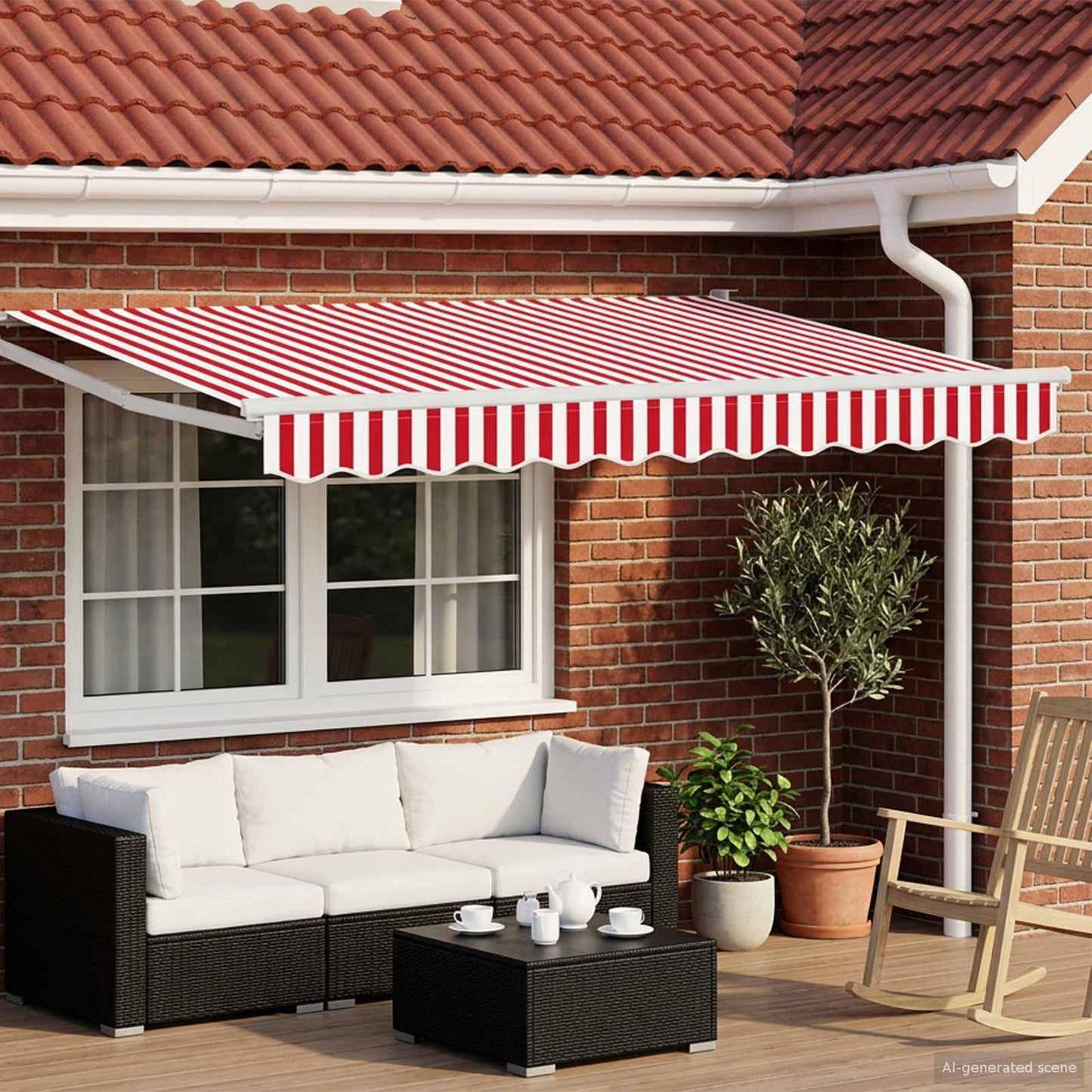 Manual Retractable Awning with LEDs Red and White 3 x 2.5 m
