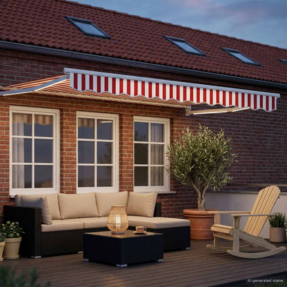 Manual Retractable Awning with LEDs Red and White 3 x 2.5 m