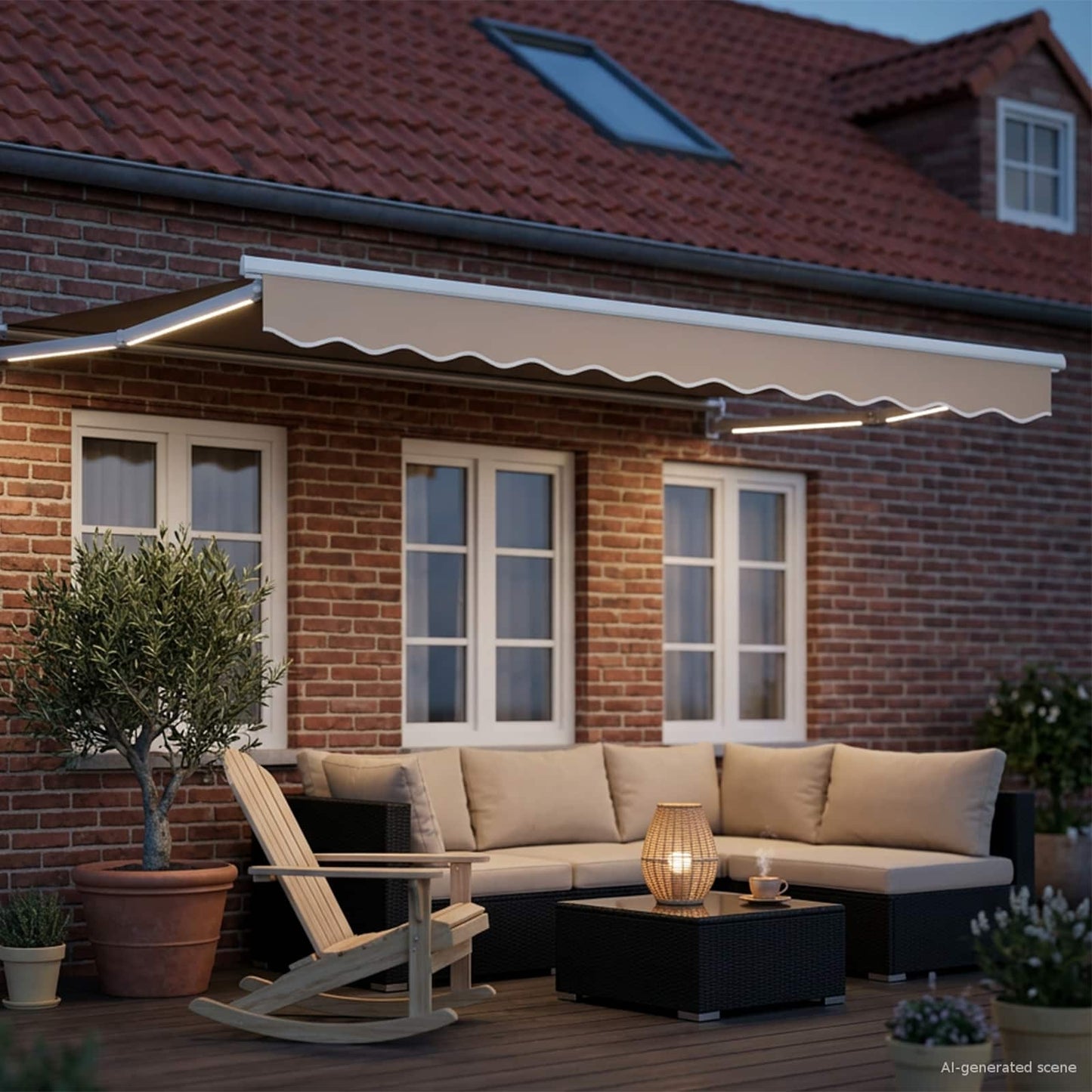 Manual Retractable Awning with LEDs Beige and White 3 x 2.5 m