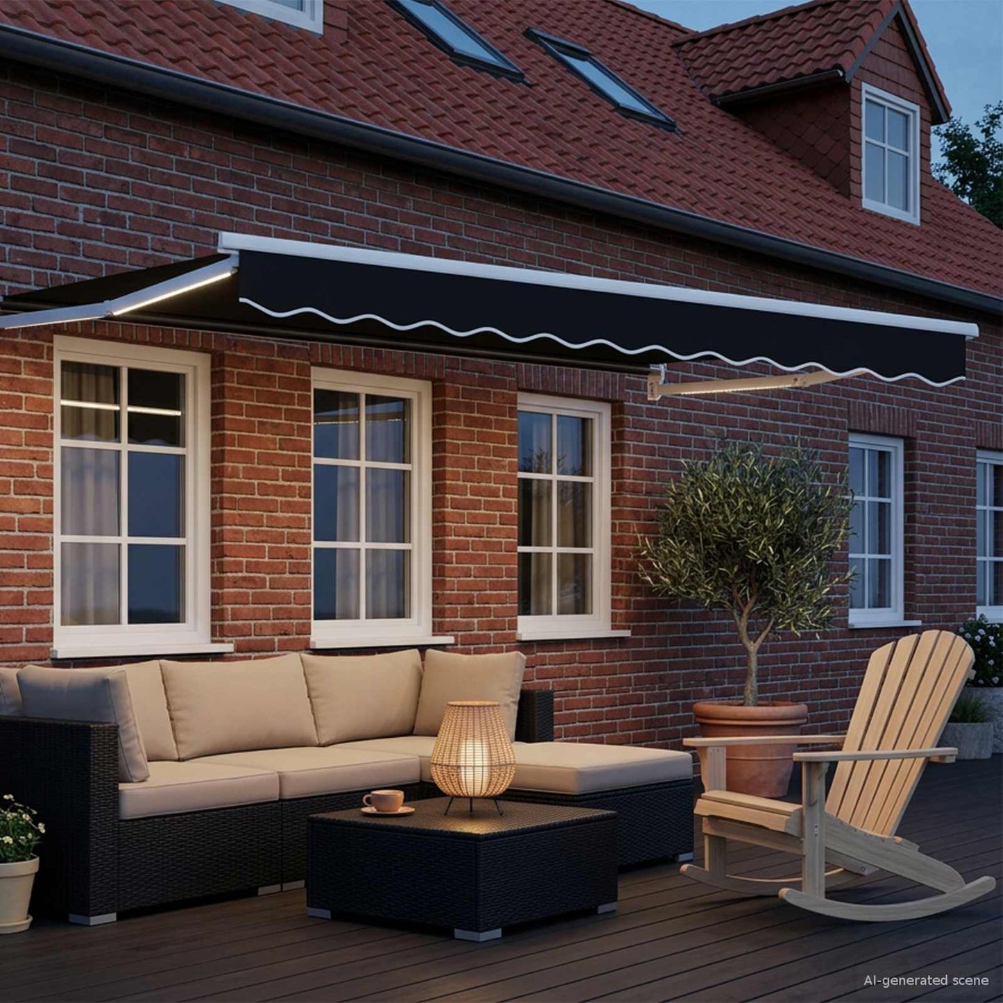 Manual Retractable Awning with LEDs Black and White 3.5 x 2.5 m