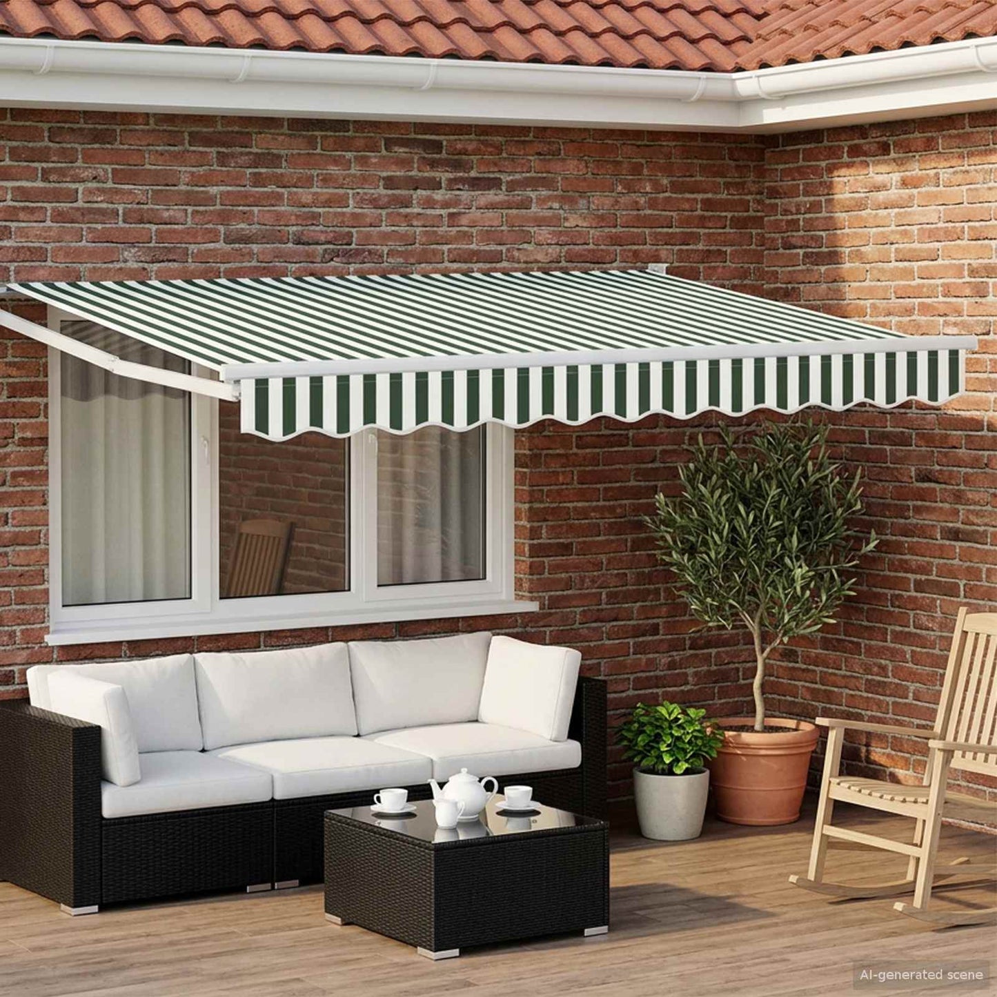 Manual Retractable Awning with LEDs Green and White 3.5 x 2.5 m