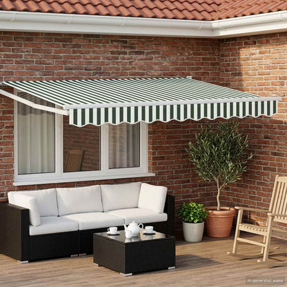 Manual Retractable Awning with LEDs Green and White 3.5 x 2.5 m