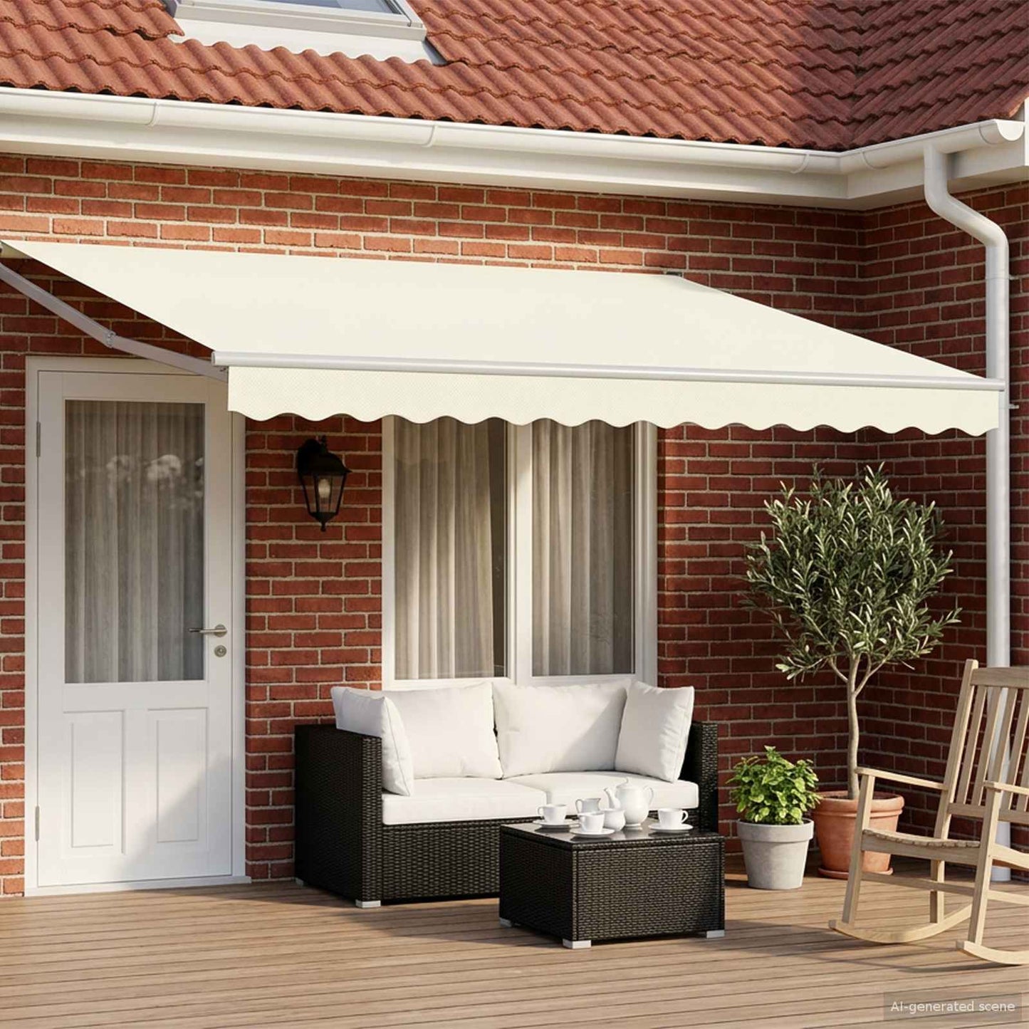 Manual Retractable Awning with LEDs Cream and White 4 x 3 m