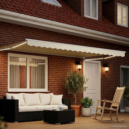 Manual Retractable Awning with LEDs Cream and White 4 x 3 m