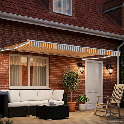 Manual Retractable Awning with LEDs Yellow and White 4 x 3 m