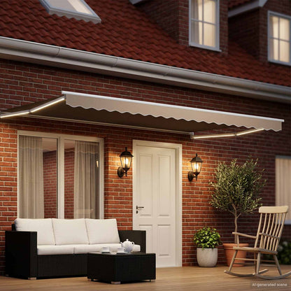 Manual Retractable Awning with LEDs Beige and White 4 x 3 m