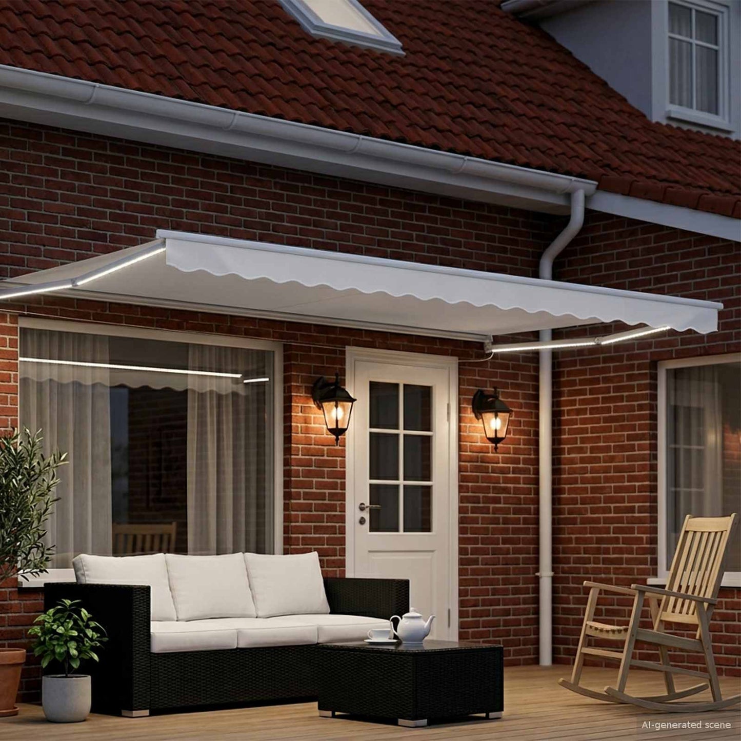 Manual Retractable Awning with LEDs White 4 x 3 m