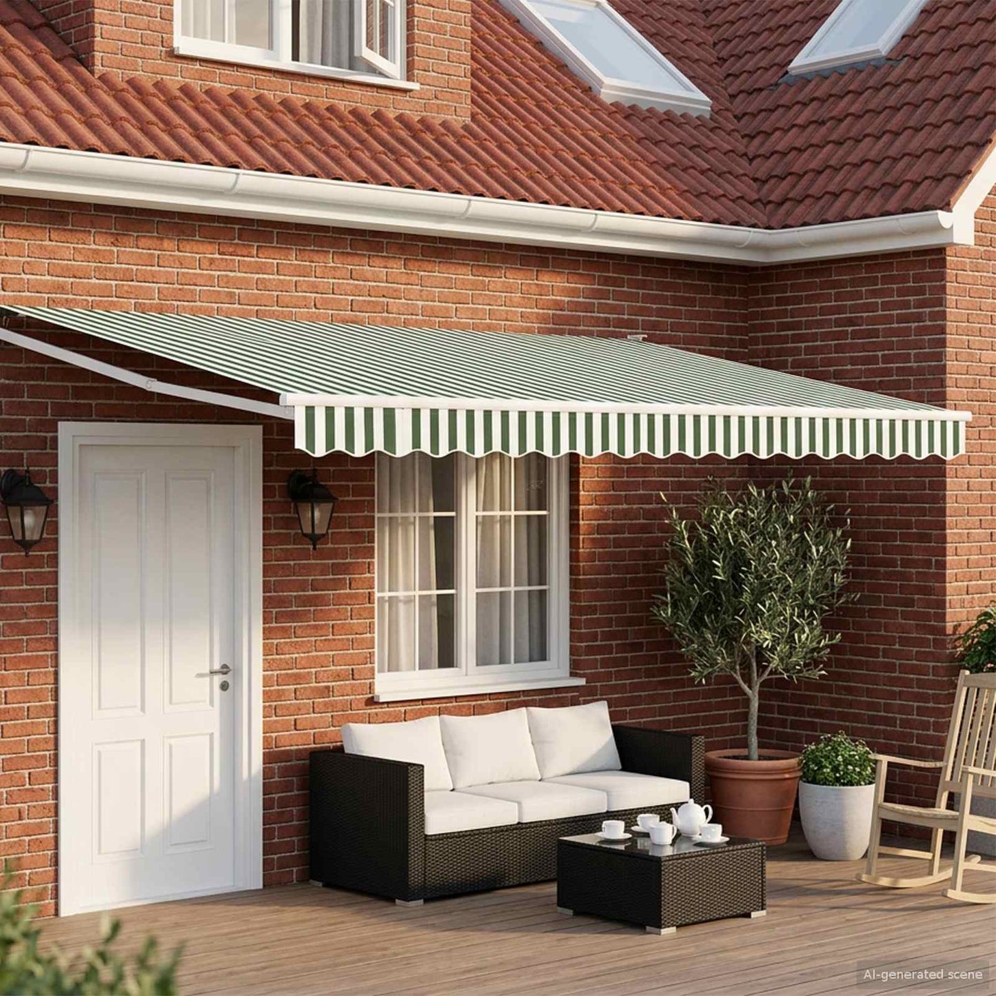 Manual Retractable Awning with LEDs Green and White 4 x 3 m