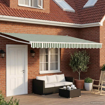 Manual Retractable Awning with LEDs Green and White 4 x 3 m