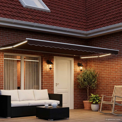Manual Retractable Awning with LEDs Brown and White 4.5 x 3 m