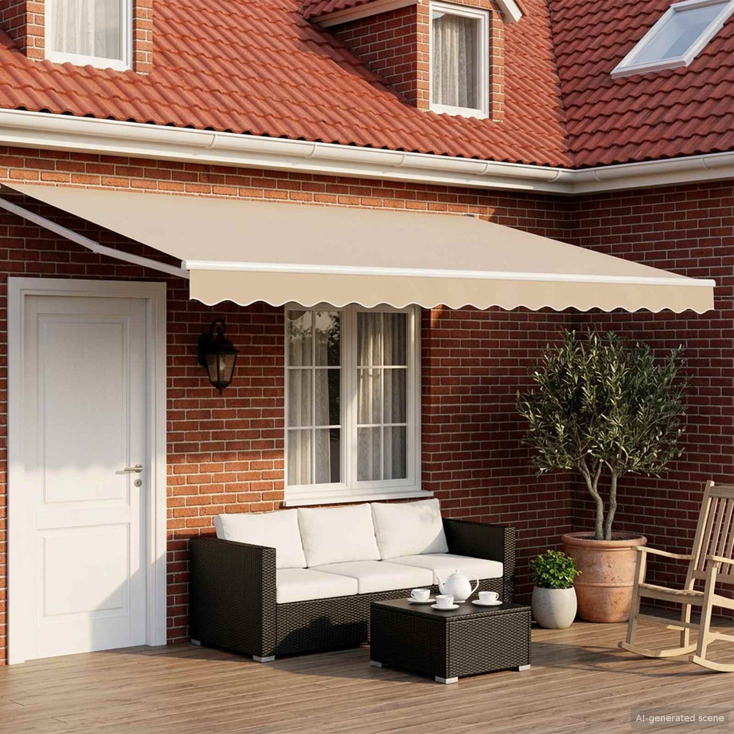Manual Retractable Awning with LEDs Beige and White 4.5 x 3 m
