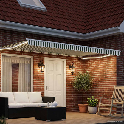 Manual Retractable Awning with LEDs Green and White 4.5 x 3 m