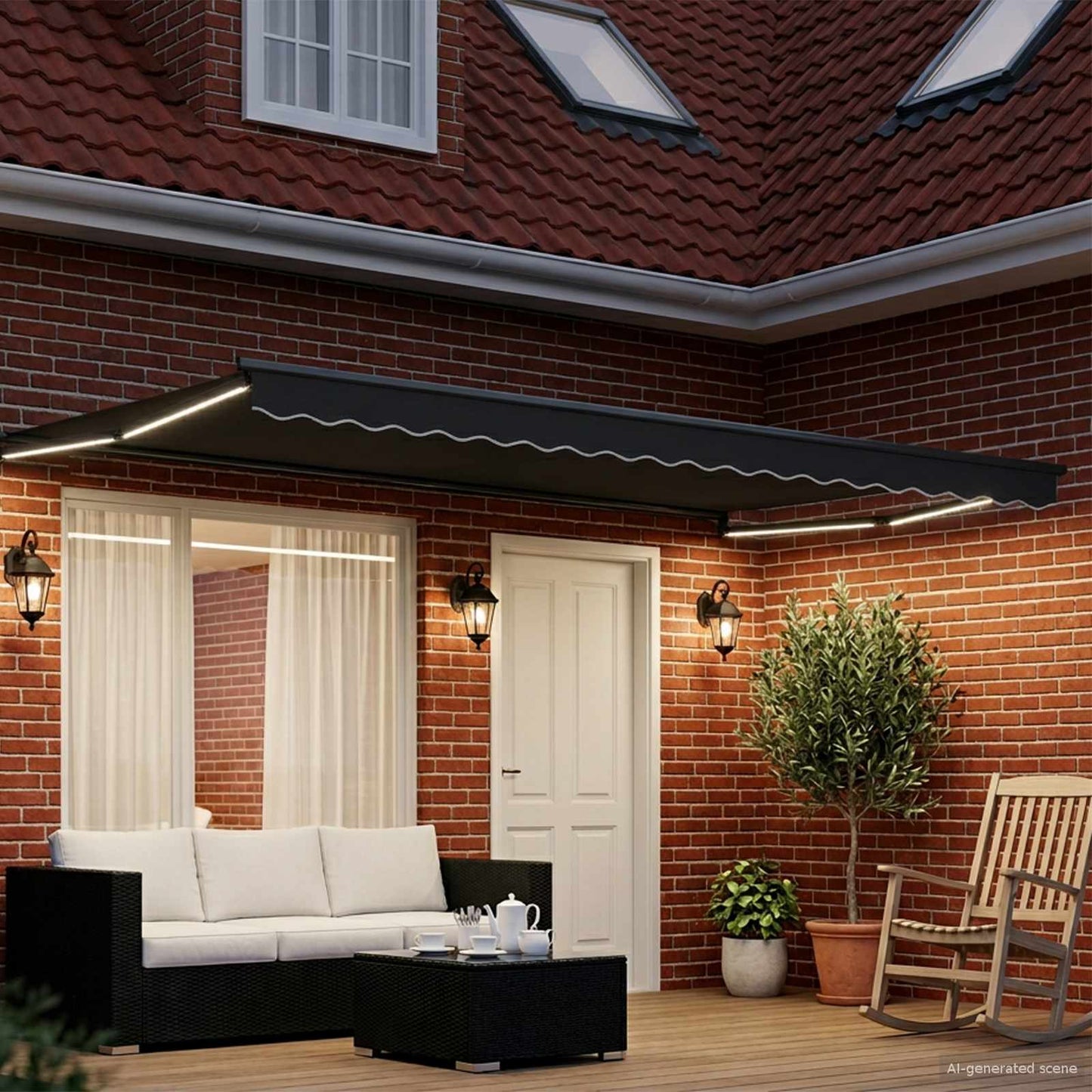 Manual Retractable Awning with LEDs Anthracite 5 x 3 m