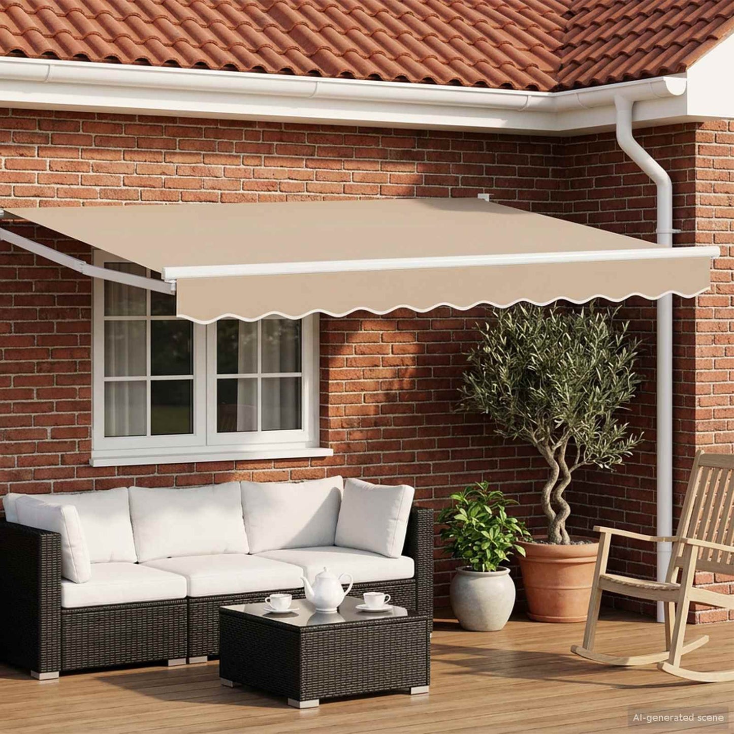 Electric Retractable Awning Beige and White 3.5 x 2 m