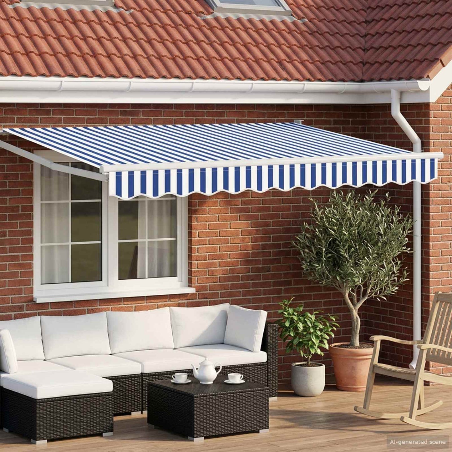 Electric Retractable Awning Blue and White 3 x 2.5 m