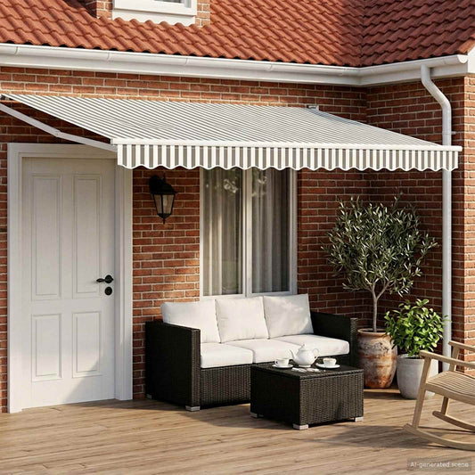 Solar Electric Awning 4.5 x 3 m Anthracite and White Stripe