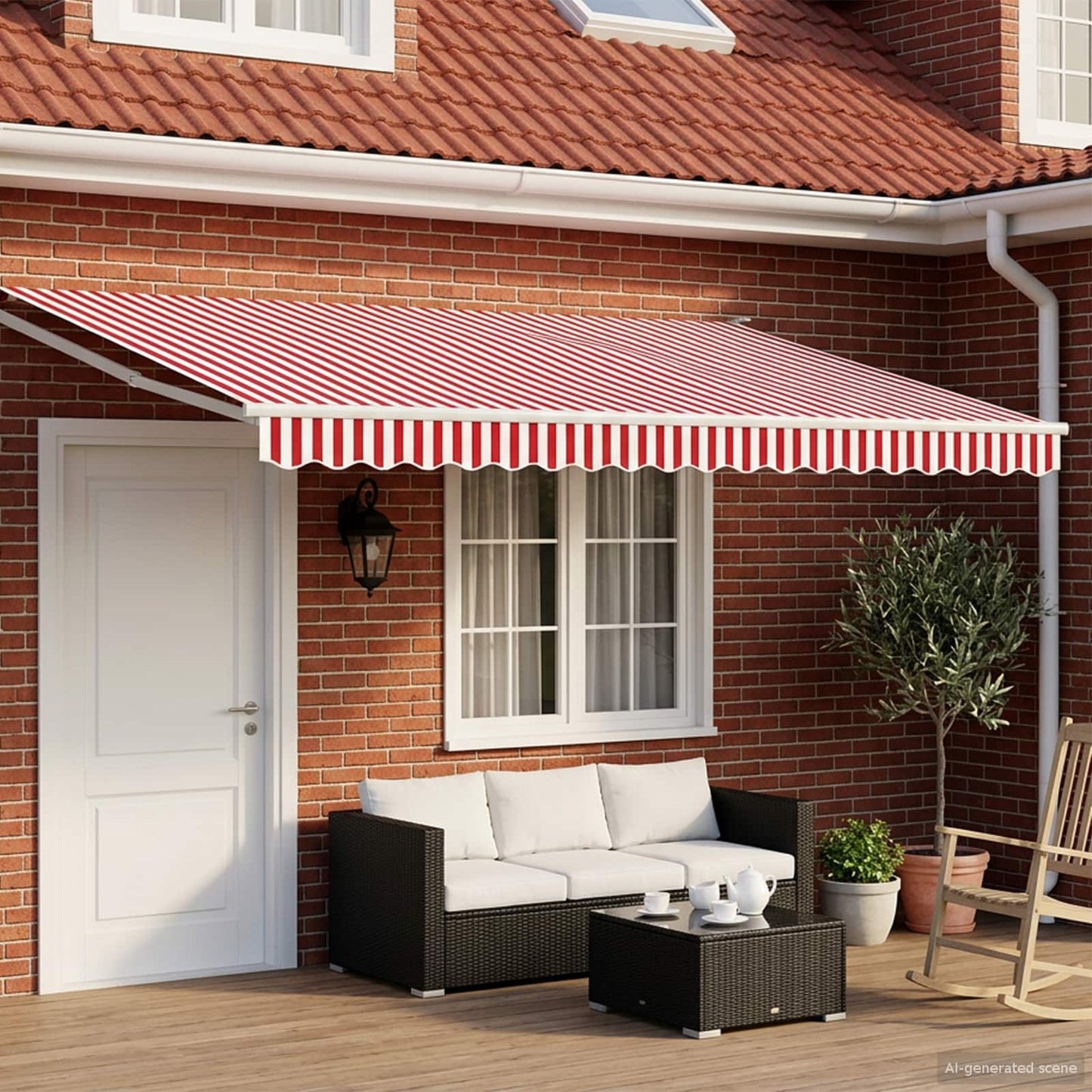 Electric Retractable Awning Red and White 5 x 3 m