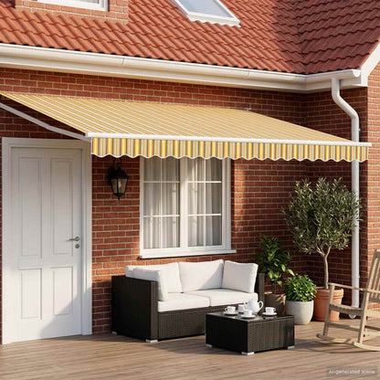 Electric Retractable Awning Yellow, Grey and White 5 x 3 m