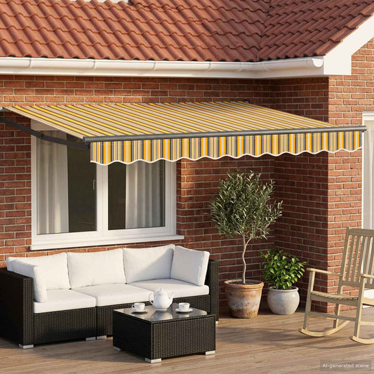 Solar Electric Awning 2.5 x 2 m Yellow Grey and White Stripe