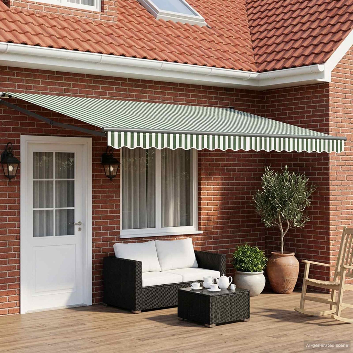 Electric Retractable Awning Green, White and Anthracite 4 x 3 m