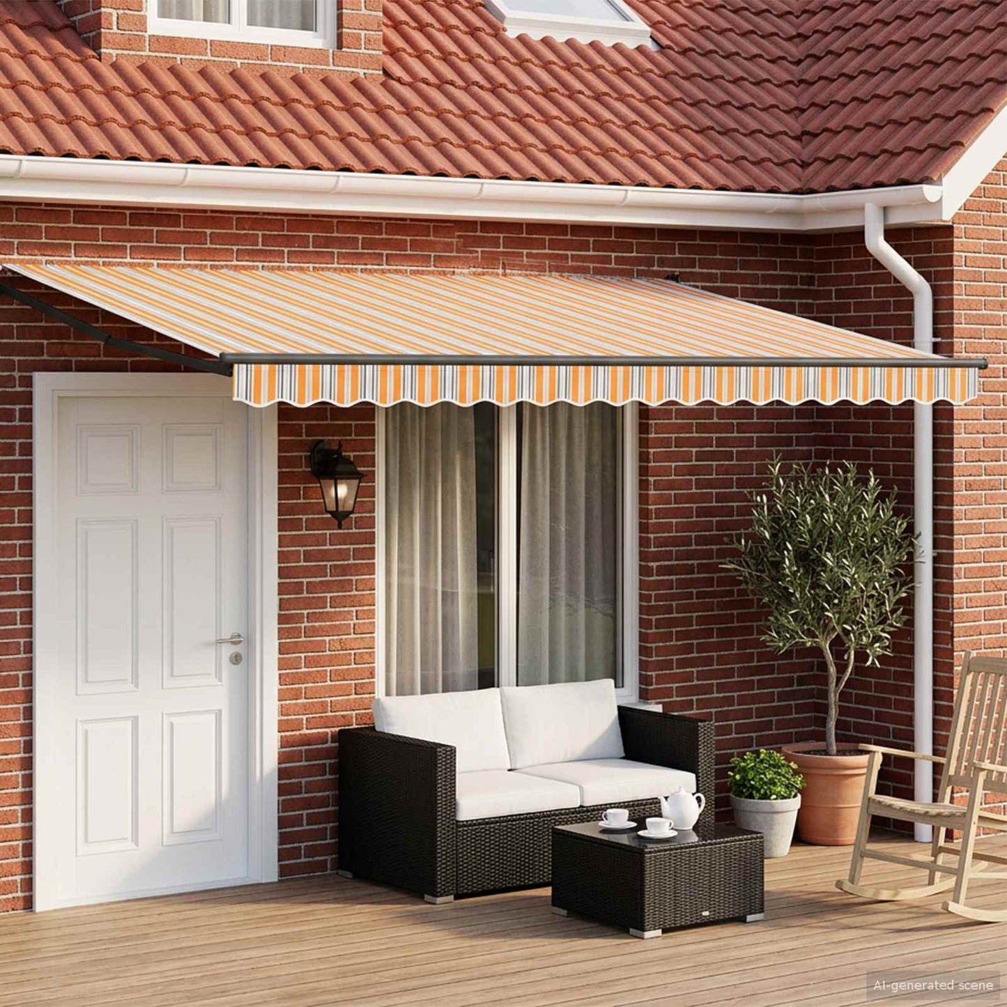Electric Retractable Awning Blue, Orange and Anthracite 5 x 3 m