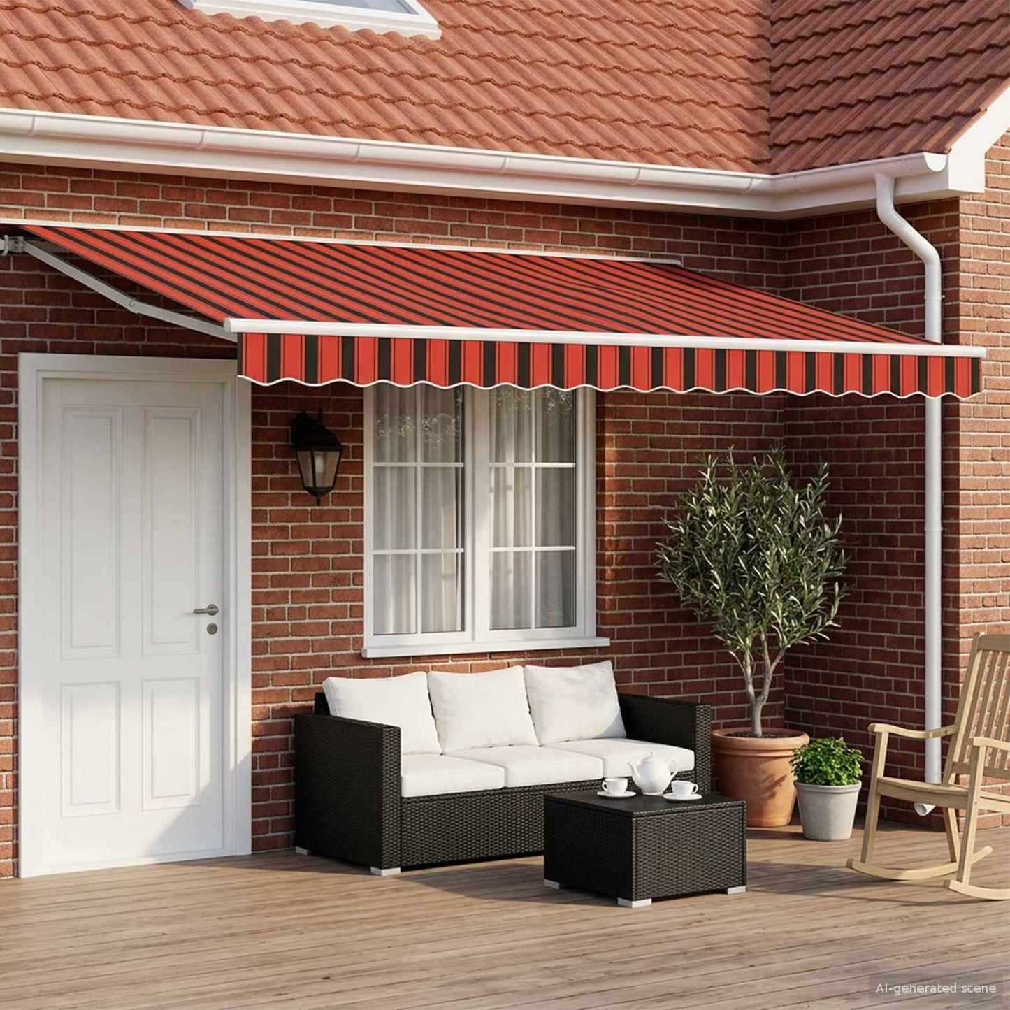 Manual Retractable Awning Orange, Black and Yellow 4.5 x 3.5 m