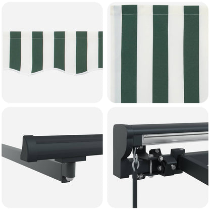 Manual Retractable Awning Green and White 4.5 x 3.5 m