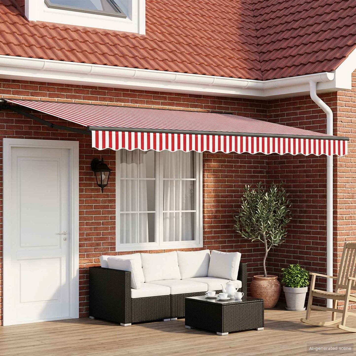 Manual Retractable Awning Red and White 5 x 3.5 m