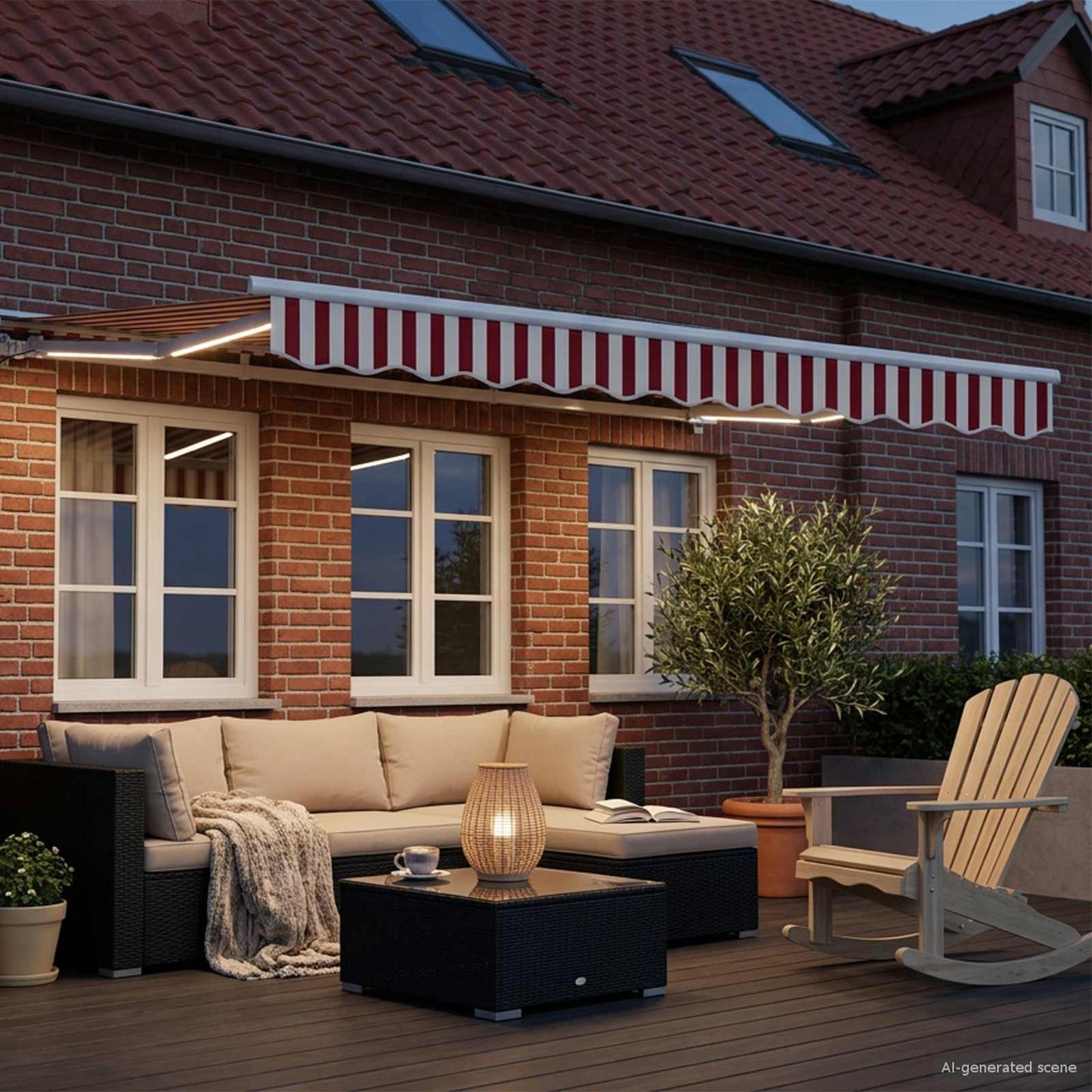 Manual Awning Frame with LEDs Red and White 2.5 x 2 m
